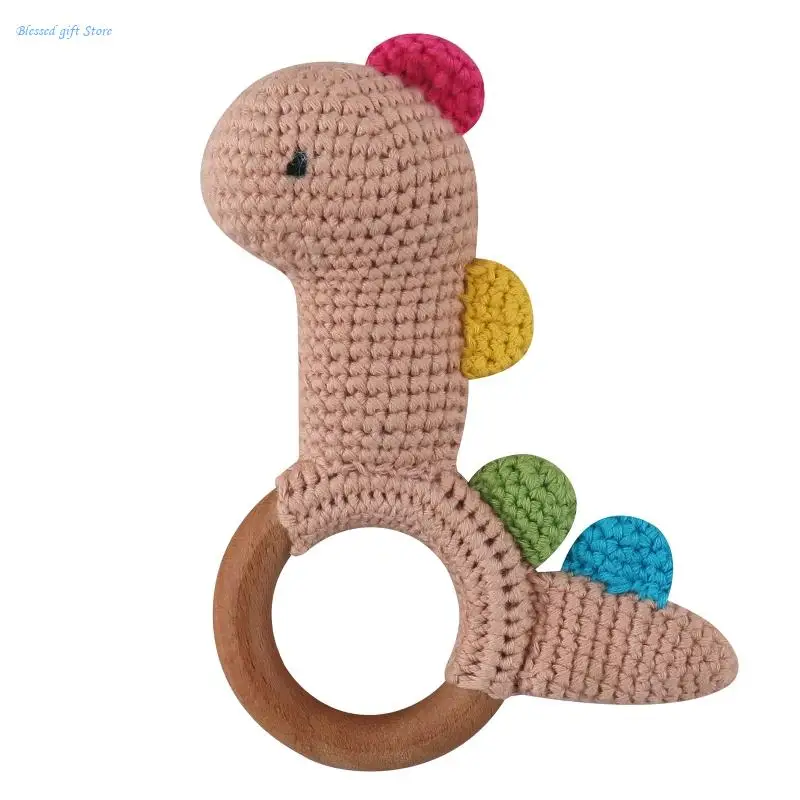 Dinosaur Crochet Rattle Soother BPA Wooden Bracelet Teether Baby Product Mobile Pram Crib Ring Wooden Grasping