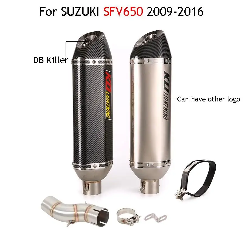

For SUZUKI SFV650 2009-2016 51mm Mid Link Pipe Motorcycl Exhaust System Slip On 470mm Carbon Fiber Muffler Silencer DB Killer