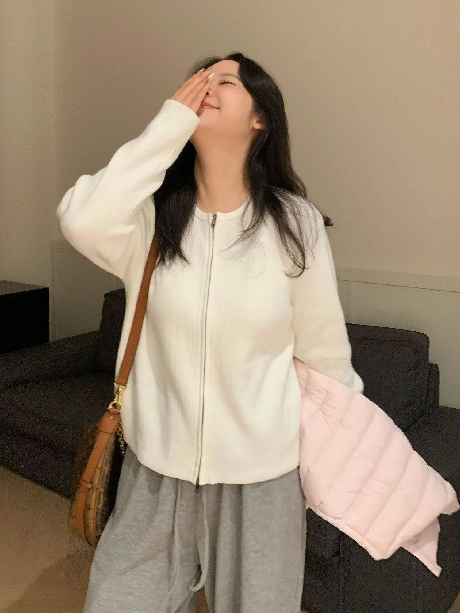 

Простой круглый кардиган на молнии, удобный, свободного кроя, теплый, осенне-зимний, женский, модный, для повседневной носки, с длинными рукавами