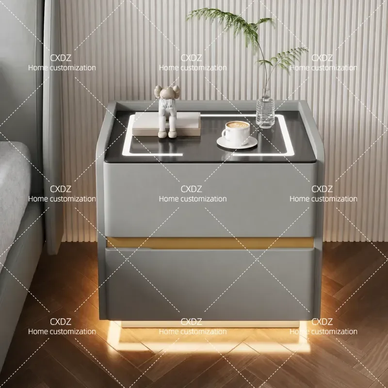 Smart Bedside Table Luxury Solid Wood Nightstand Multifunctional Storage Cabinet with Safe for Bedroom Home Furniture