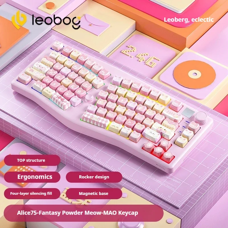 In stock Leobog Alice A75 3Mode Mechanical Keyboard Ergonomics Keyboard Hot swap 2.4G Bluetooth Wireless RGB Gamer Keyboard Gift