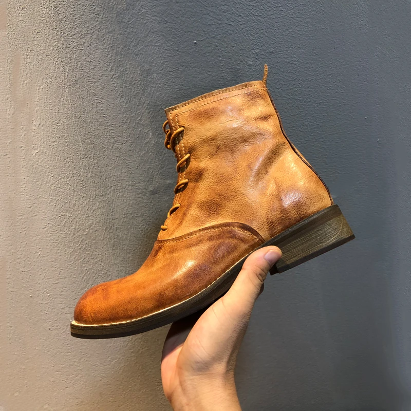 

Designer Handmade Vintage High Top Chelsea Boots Men American British Style Genuine Leather Outdoor Work Shoes Male Ankle Boots