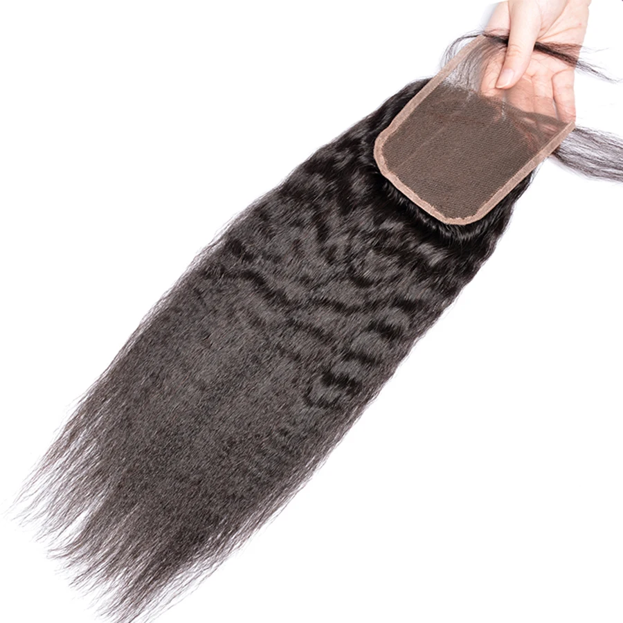 وصلات شعر مستقيمة من Megeen-Kinky ، خط شعر طبيعي مُنتوف مسبقًا ، إغلاق دانتيل شفاف عالي الدقة ، ياكي ، 1B ، 4x4 ، 5x5 ، 6x6