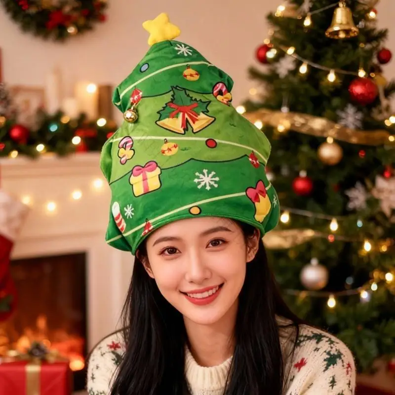 R7UF Christmas Party Tree Headpiece Soft Plush Holiday Costume Accessory with Ornament Print for Photo Booth Use, Group