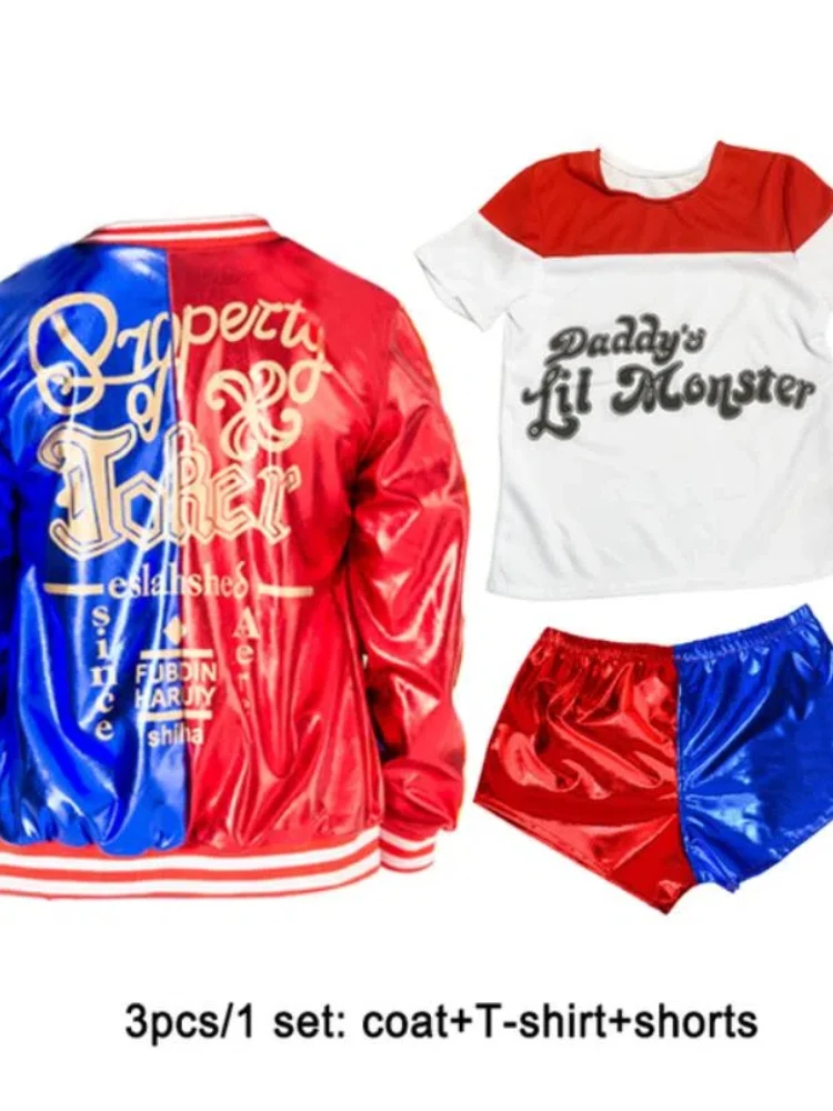Halloween Kids Zelfmoord Harley Cosplay Kostuums Squinn Monster Jasje Broek Meisjes Kerstfeest Uniform Met Pruik Handschoenen