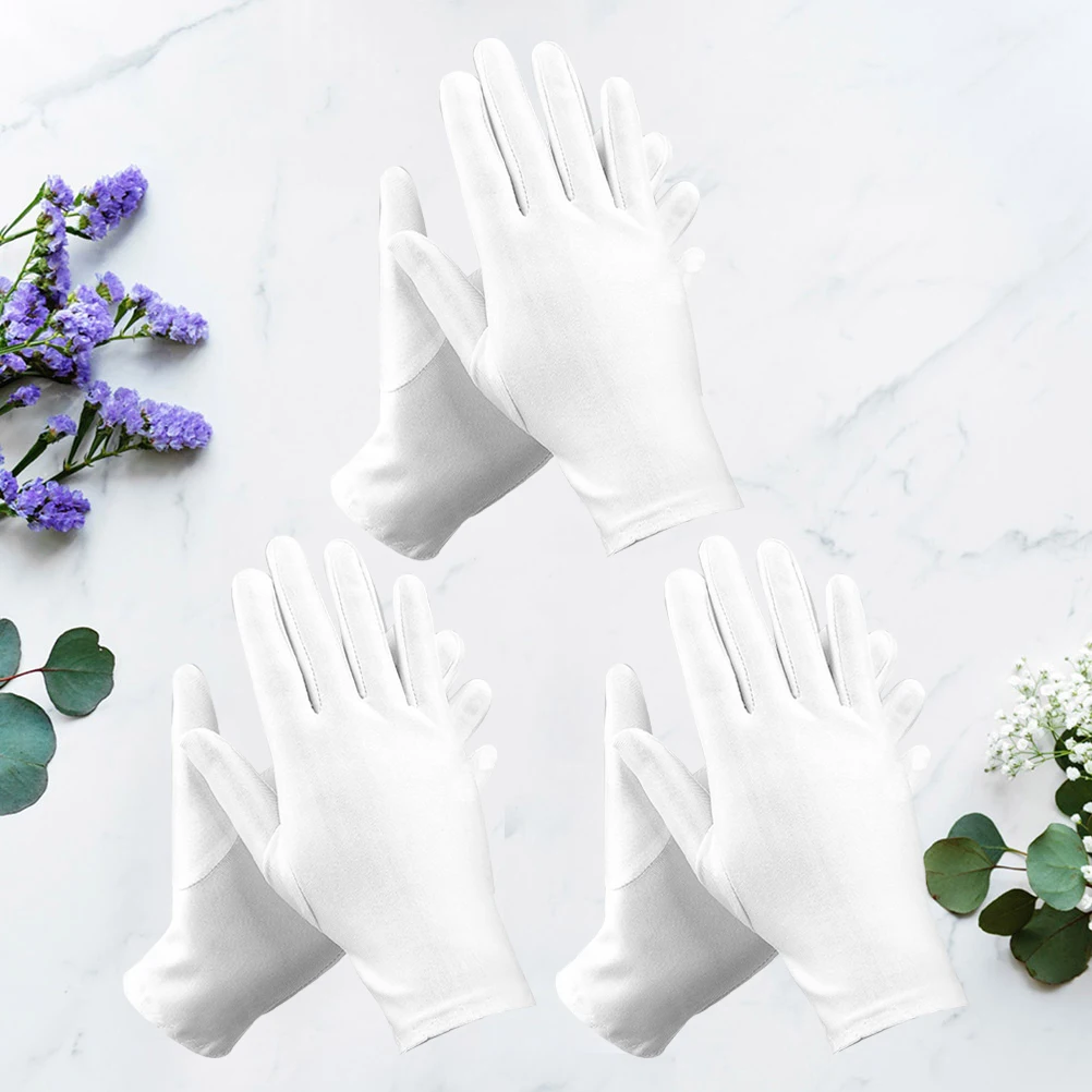 3 pares de luvas elásticas para inspeção de jóias etiqueta elástica macia leve luvas de material de tecido premium
