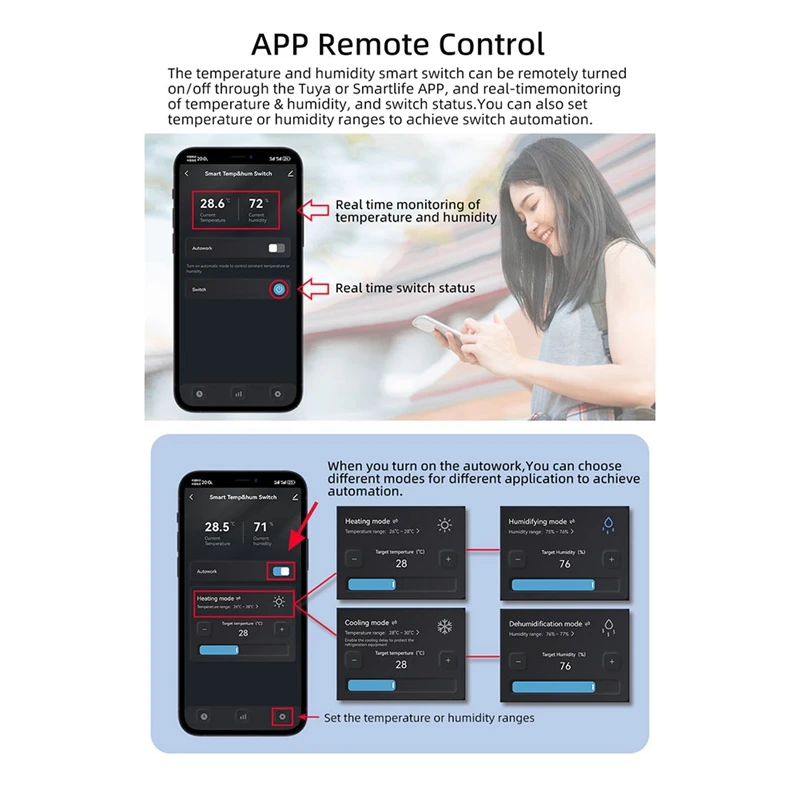 FULL-20A Tuya Wifi อุณหภูมิความชื้นสวิทช์จับเวลาอุณหภูมิ/ความชื้นสวิทช์ควบคุม APP สําหรับเรือนกระจกการตรวจสอบบ้าน