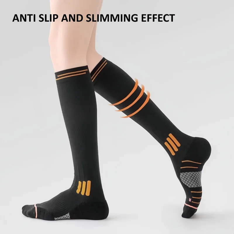 زوج واحد من جوارب ضغط العضلات الرياضية للنساء، جوارب احترافية مرنة للجري وركوب الدراجات واليوجا واللياقة البدنية والتخسيس