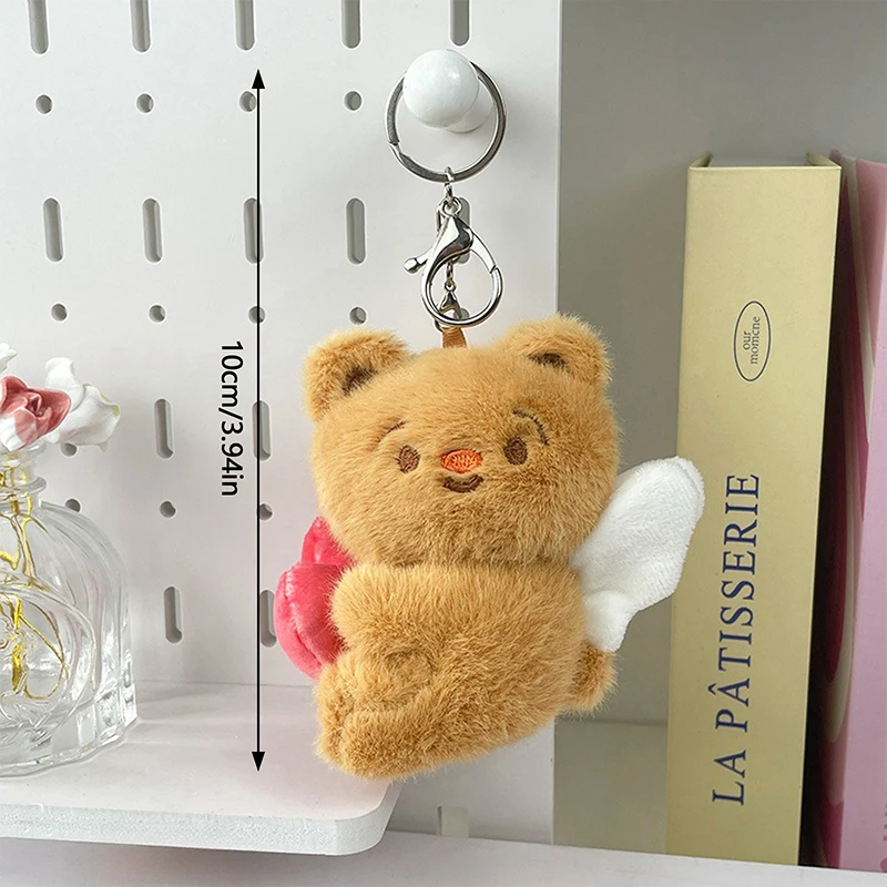 Drawstring Angel Bear Plush Toy Cartoon Stuffed Doll Keychain Pendant Car Key Ring Backpack Bag Decor