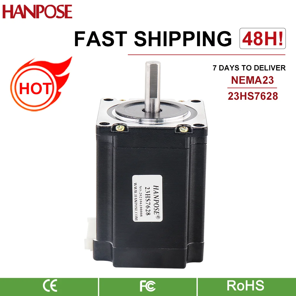 hanpose 57 stepper motor  2 phase 4-Leads High torque 189N.cm 24v 76mm 23HS7628-8 For cnc 3D Printer Nema23 Stepper Motor