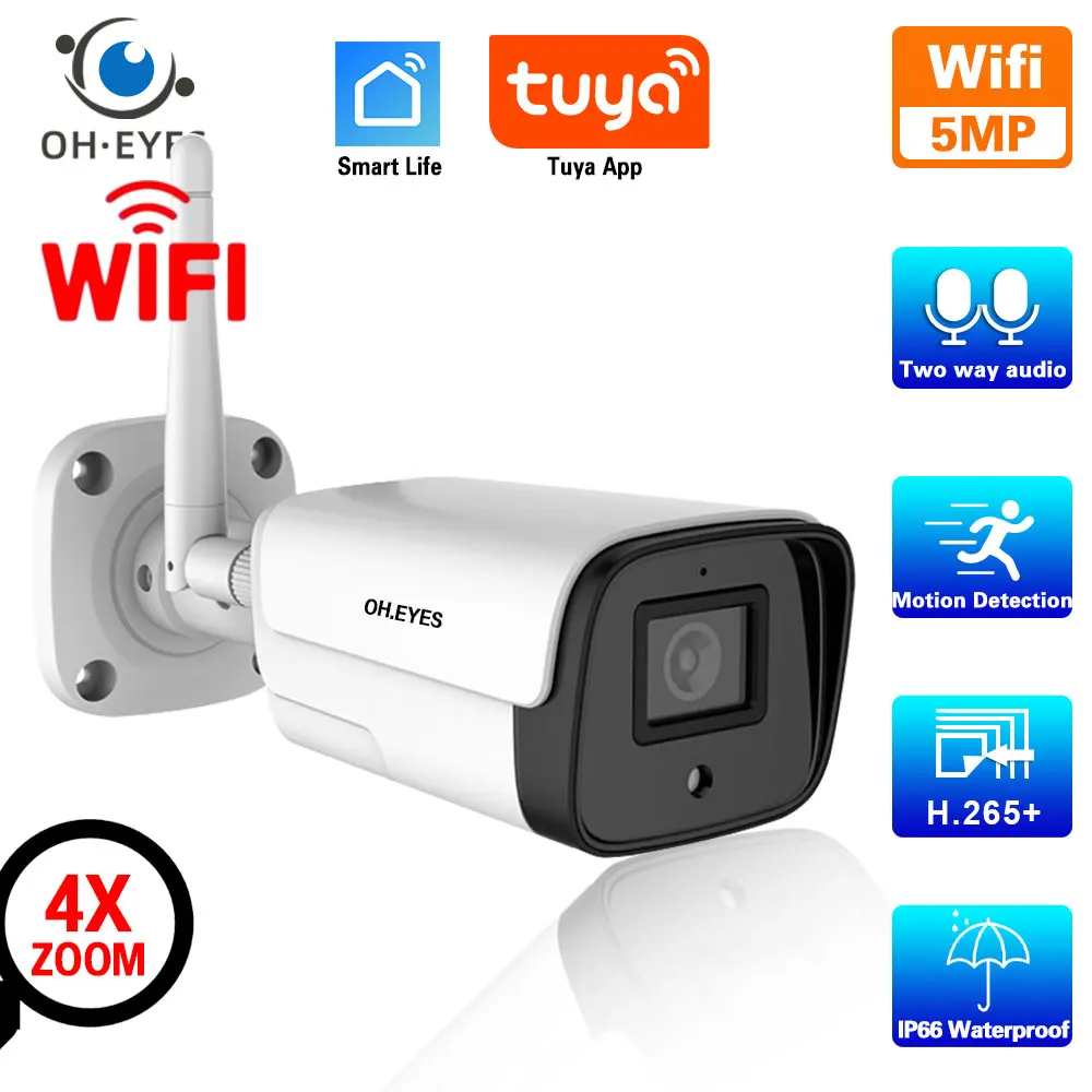 Tuya HD 5MP Wifi telecamera di sicurezza IP esterna impermeabile bidirezionale Audio Bullet telecamera di sorveglianza CCTV Smart Life Wireless IP Cam