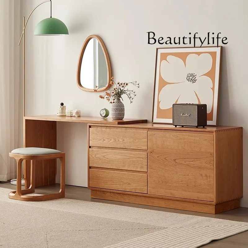 

Nordic all solid wood black walnut dresser simple makeup table integrated storage cabinet cherry wood corner