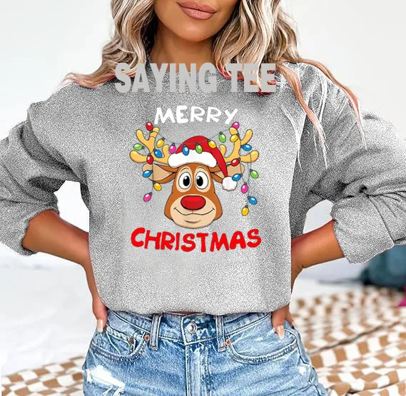 Merry Christmas Reindeer Xmas Family Men Women Pullower Sweatshirt Cute Long Sleeve T-Shirt Fashion Cotton Sweater Xmas Costume