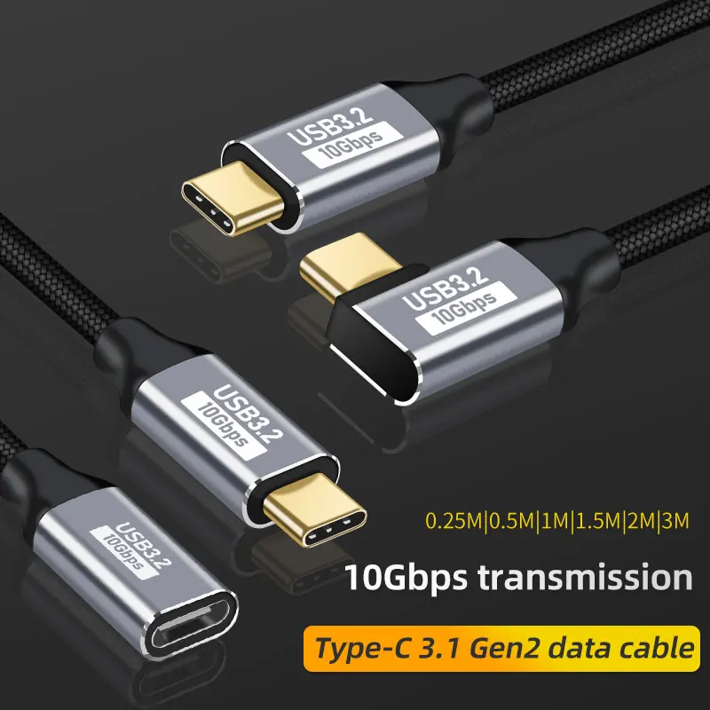 Elbow Cord USB C  Type C to USB C 3 Gen2 10Gbps Cable PD 100W 5A Fast Charging For MacBook 4k 60Hz Video Cable 0.5/1/1.5/2/3M