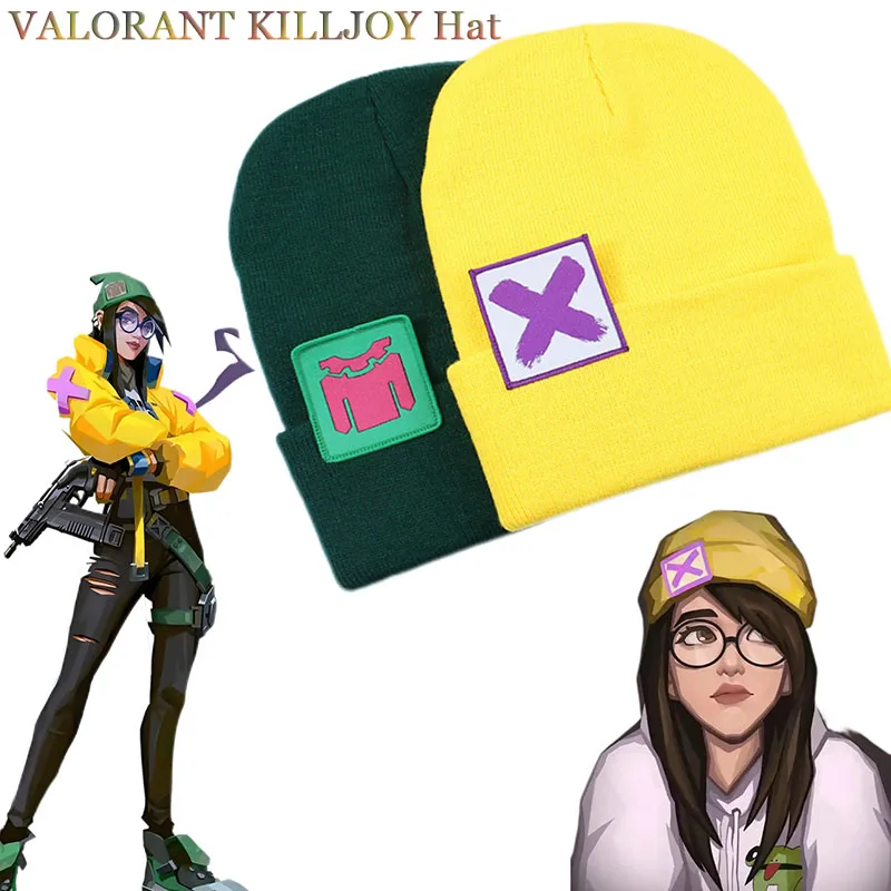 

Game VALORANT KILLJOY Hat Cosplay Autumn And Winter Warm Yellow Green Accessories Knitted Hat Unisex Cosplay Prop Hip Hop Cap ﻿