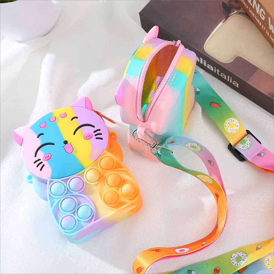 Girls silicone cute animal bag messenger bag coin purse kids stress relief pop toy stress relief bubble fun small gift shoulder