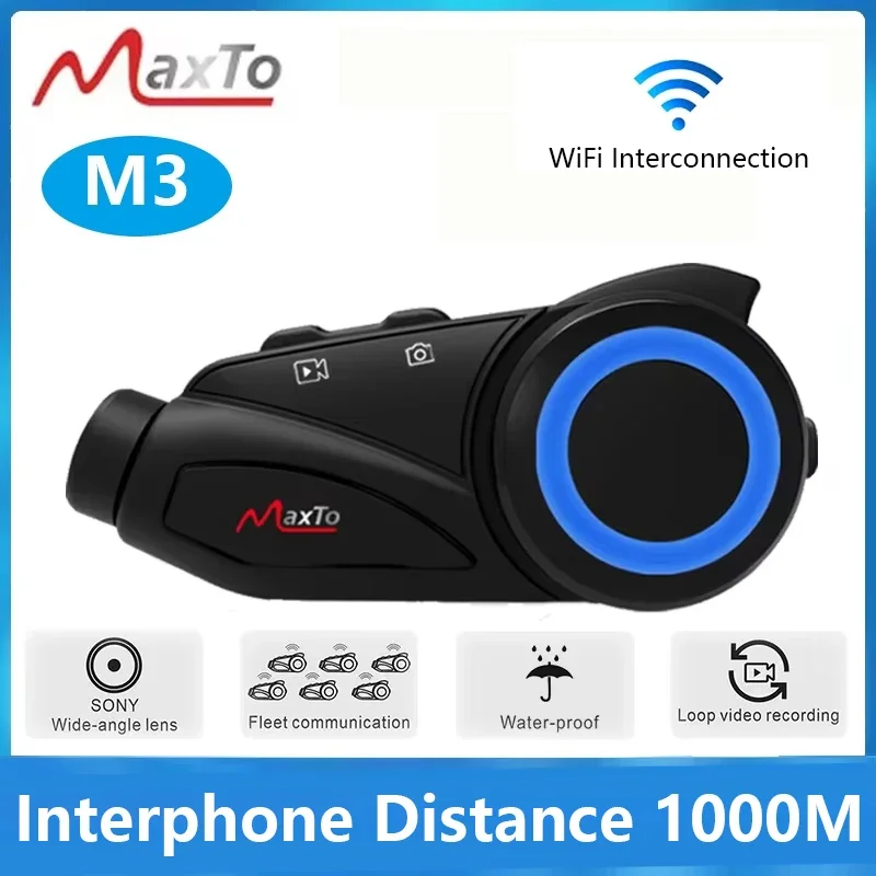 MAXTO M3 Motorcycle Helmet Bluetooth Headset Intercom Interphone Distance 1000M WiFi 1080P Lens Video Recorder Waterproof