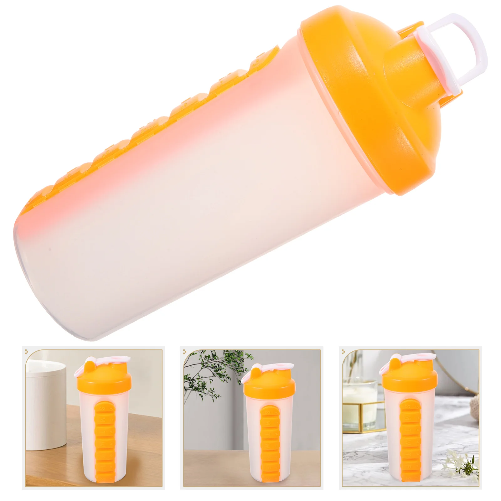 Electric Shaker Bottle Sealed Protein Powder Seven-day Pill Box Water Cup Fitness Kettle Outdoor Sports (orange) Reusable