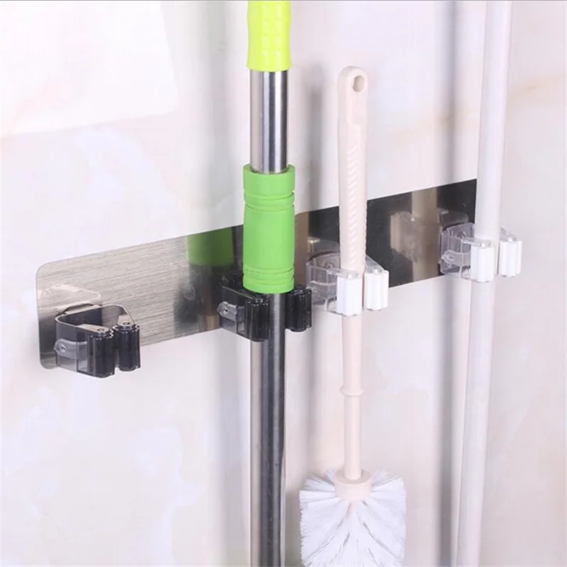 1pc Wall Mounted Mop Organizer Holder Rack Self Sticking Broom Hanger Hook Kitchen Mops Storage Racks Kitchen Accessories