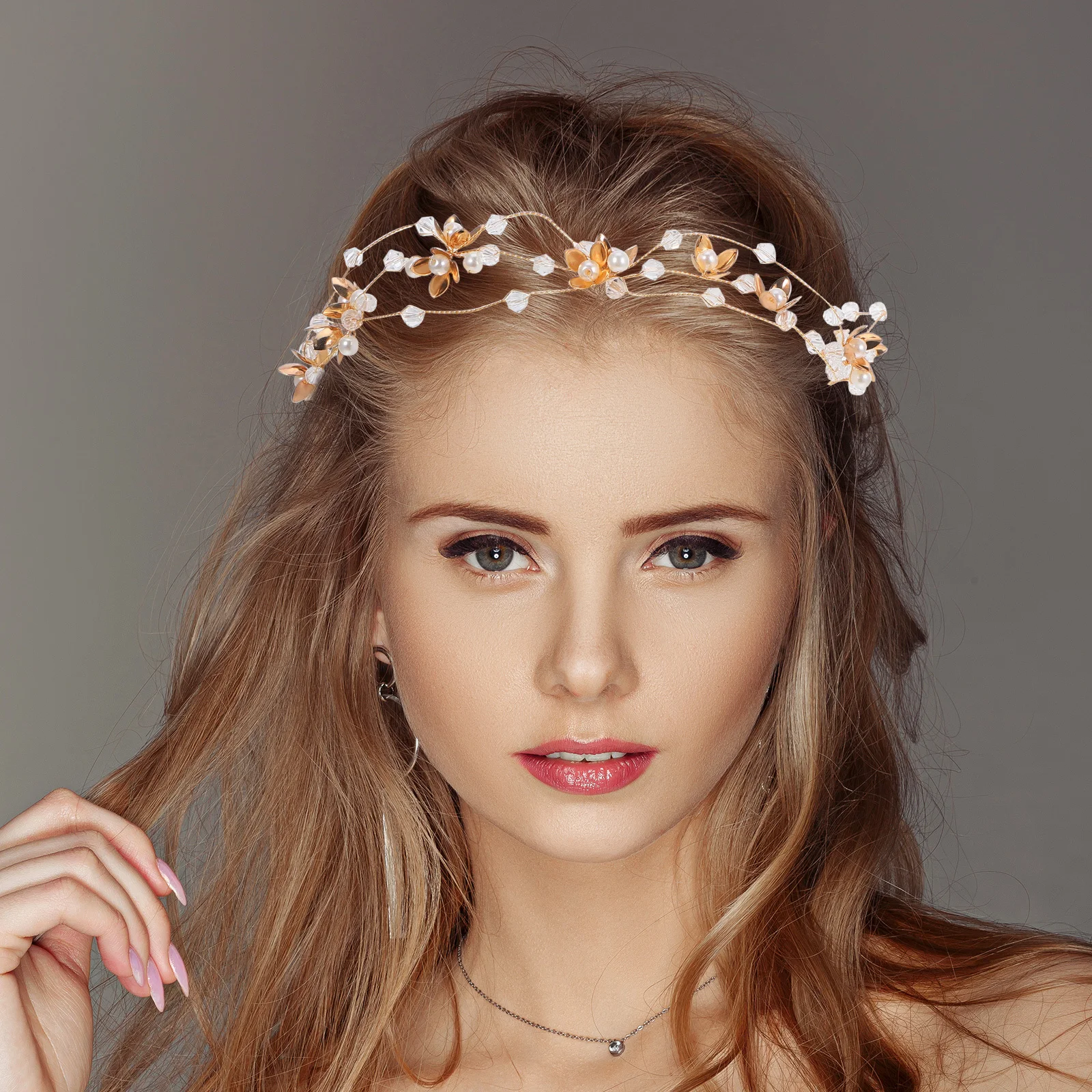 لؤلؤة زهرة عقال الزفاف الزفاف كريستال الخرز خوذة أنيقة خفيفة الوزن إكسسوارات الشعر مجوهرات الحفلات الذهبي الفضة #1