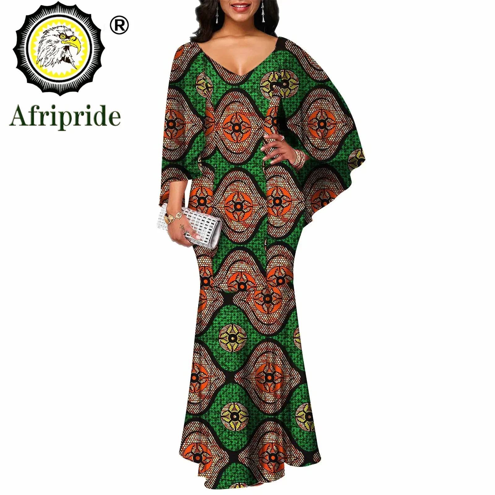 2024 African maxi dresses for women autumn dress v-neck flare sleeve casual dress print wax ball gown formal AFRIPRIDE S1925079