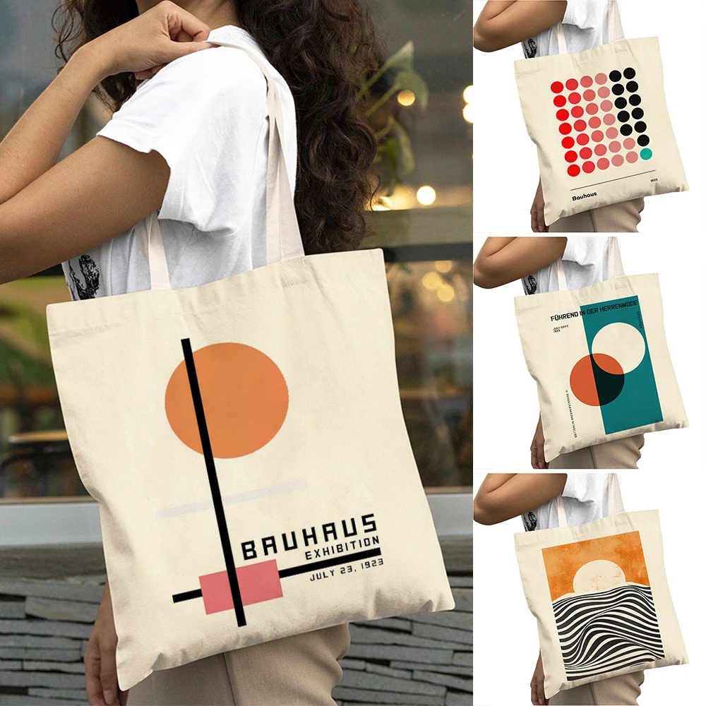 

Bauhaus Art Women Shopping Bags Big Capacity Double Print Abstract Shoulder Tote Handbag Lady Daily Commute Shopper Bag