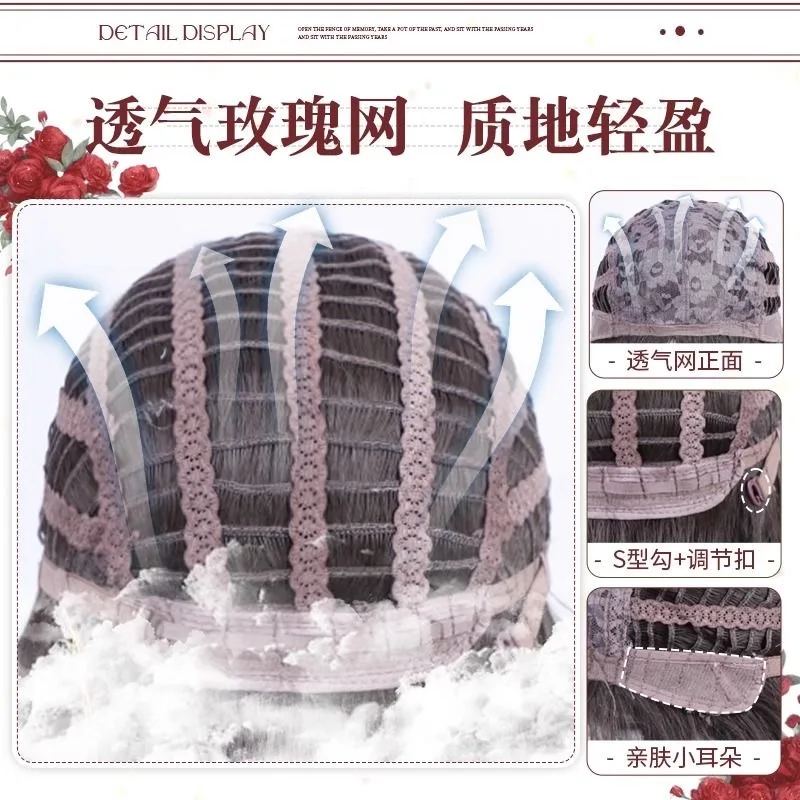 Rode pruik, lang haar, kunstmatig gesimuleerd haar anime spelaccessoires, cosplay, volledig hoofddeksel, krullend haar, fotoshow rekwisieten