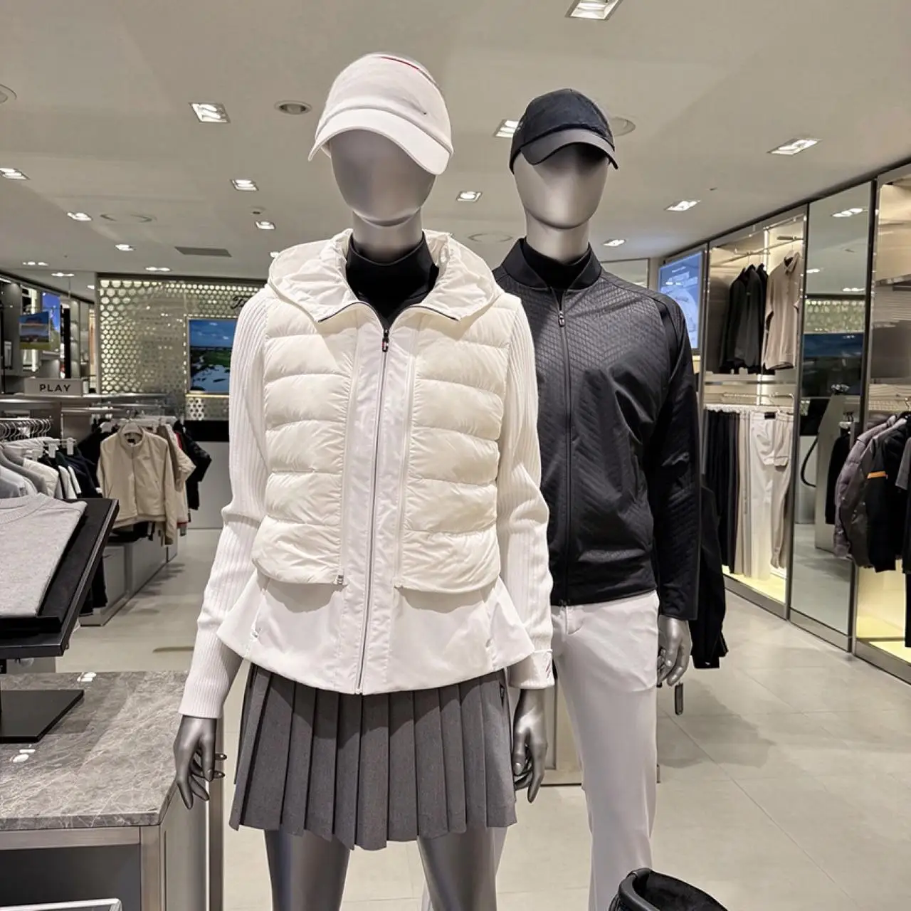 2026 New Fall Winter Ladies Golf 2 Pieces Outfit Zip Hooded Down Vest + Knit Long Sleeve Jacket Detachable 2-in-1 Coat