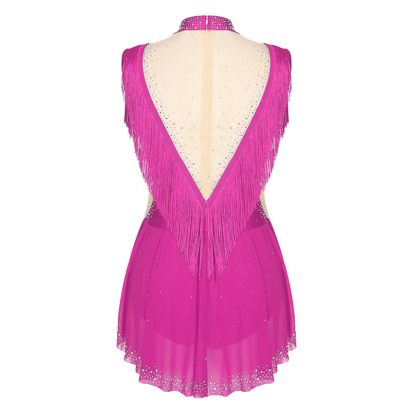 Children Ballet Dance Costume Leotard Sheer Mesh Tassel Skirted Bodysuits Girls Skating Bodysuit Rhythmic Gymnastics Jumpsuit