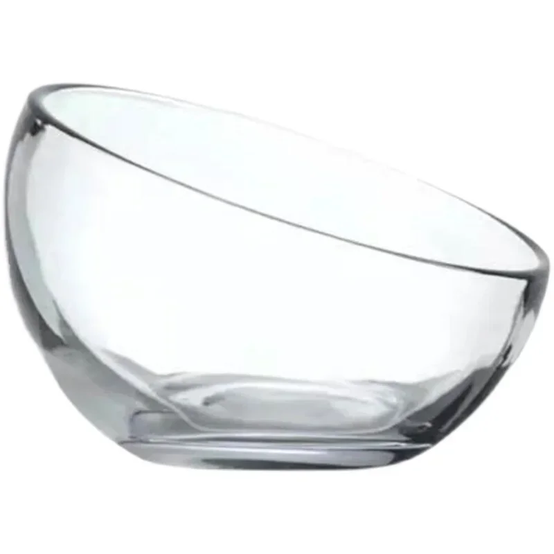 

European style thickened lead-free round crystal glass diagonal bowl household large fruit salad bowl