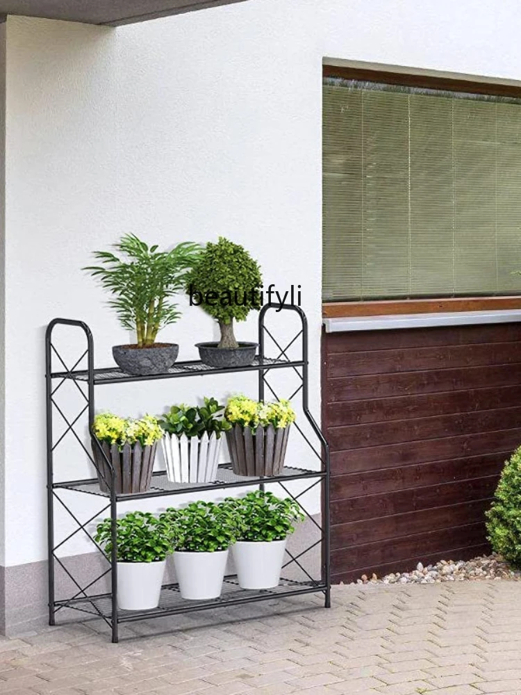 yj Stepped Succulent Multi-Layer Balcony Outdoor outside Storage Rack Iron Floor Jardiniere