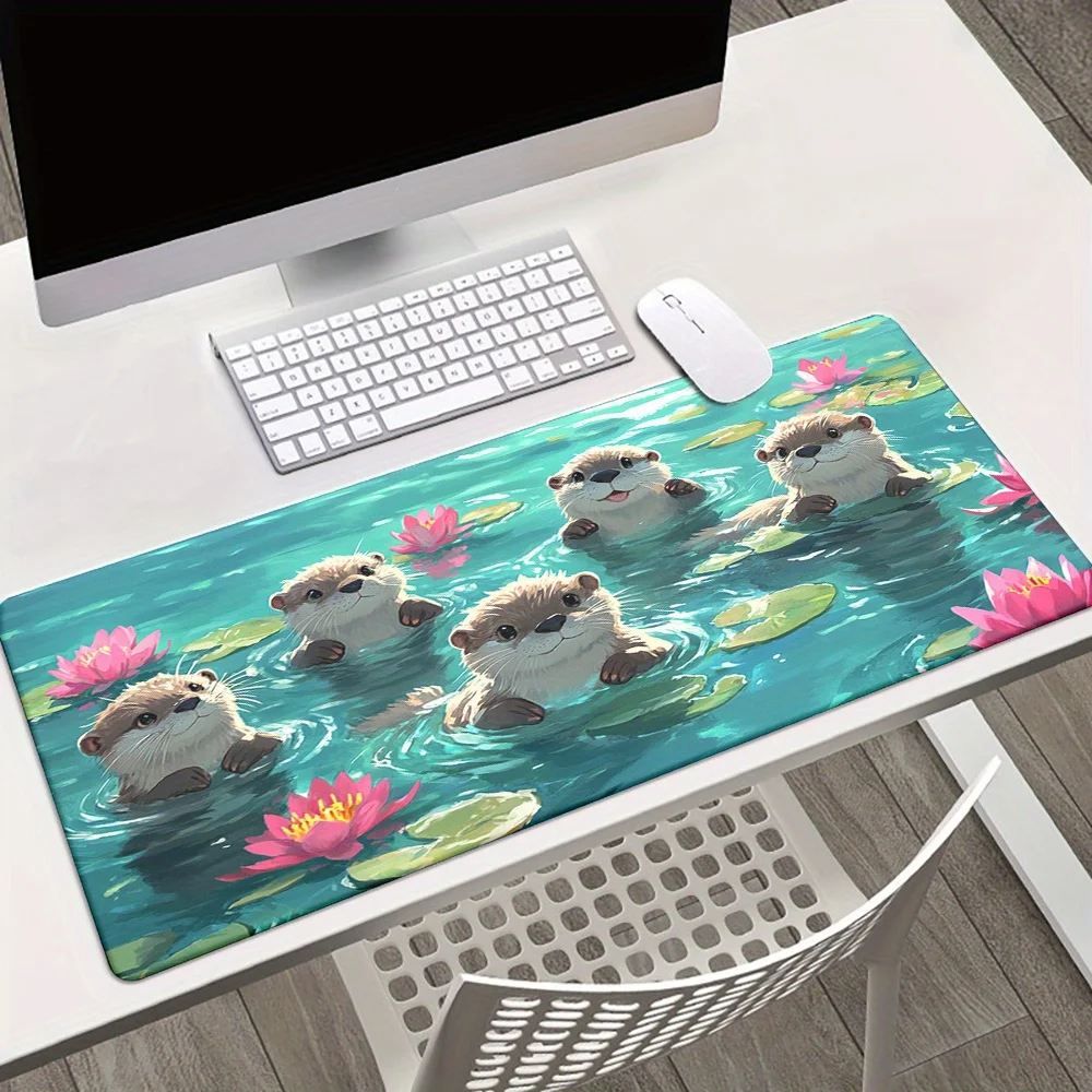 

Cute Otter & Lotus Design Mouse Pad Large Rubber Anti-slip PC Desk Accessories Mousepad for Offices and Gamer Keyboard Decor Mat