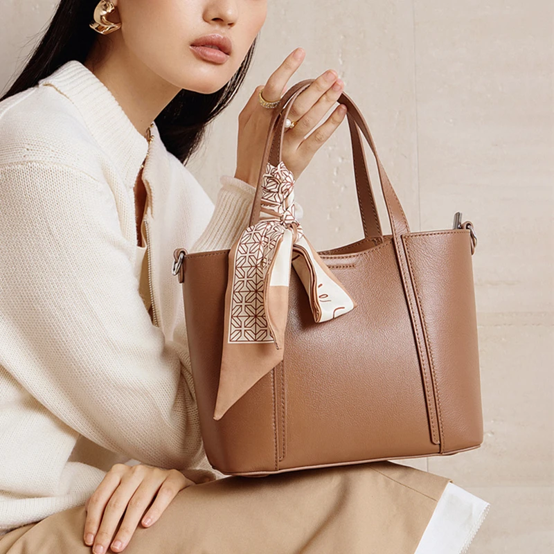 

Burminsa Cowhide Genuine Leather Bucket Tote Handbags For Women 2025 Luxury Designer Shopper Work Ladies Shoulder Crossbody Bags