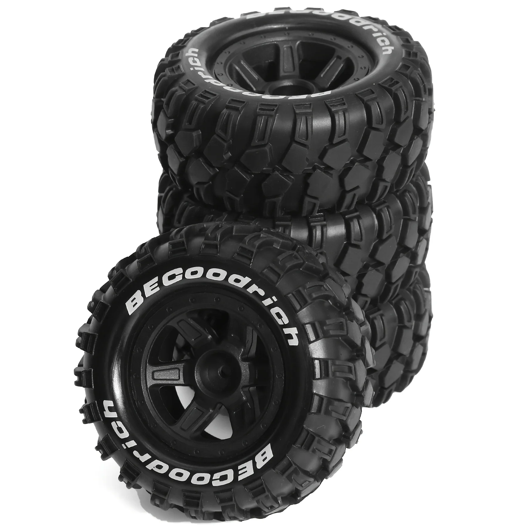 

GLOBACT 12mm Hex Hub Wheel Rims & Rubber Tires for Traxxas E-Revo 1/16 Off-Road RC Car