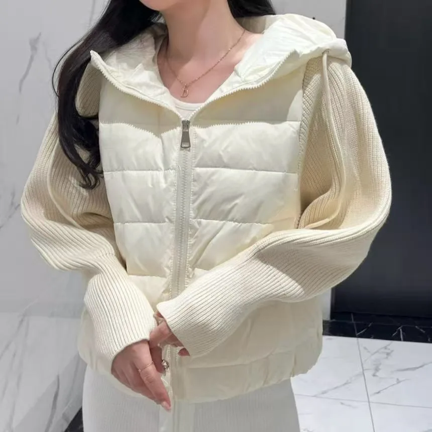 Elegancka jesienno-zimowa czapka dziergana w stylu casual, patchworkowa, luźna, bawełniana kurtka damska, modna, do pracy, w stylu koreańskim, o luźnym kroju.