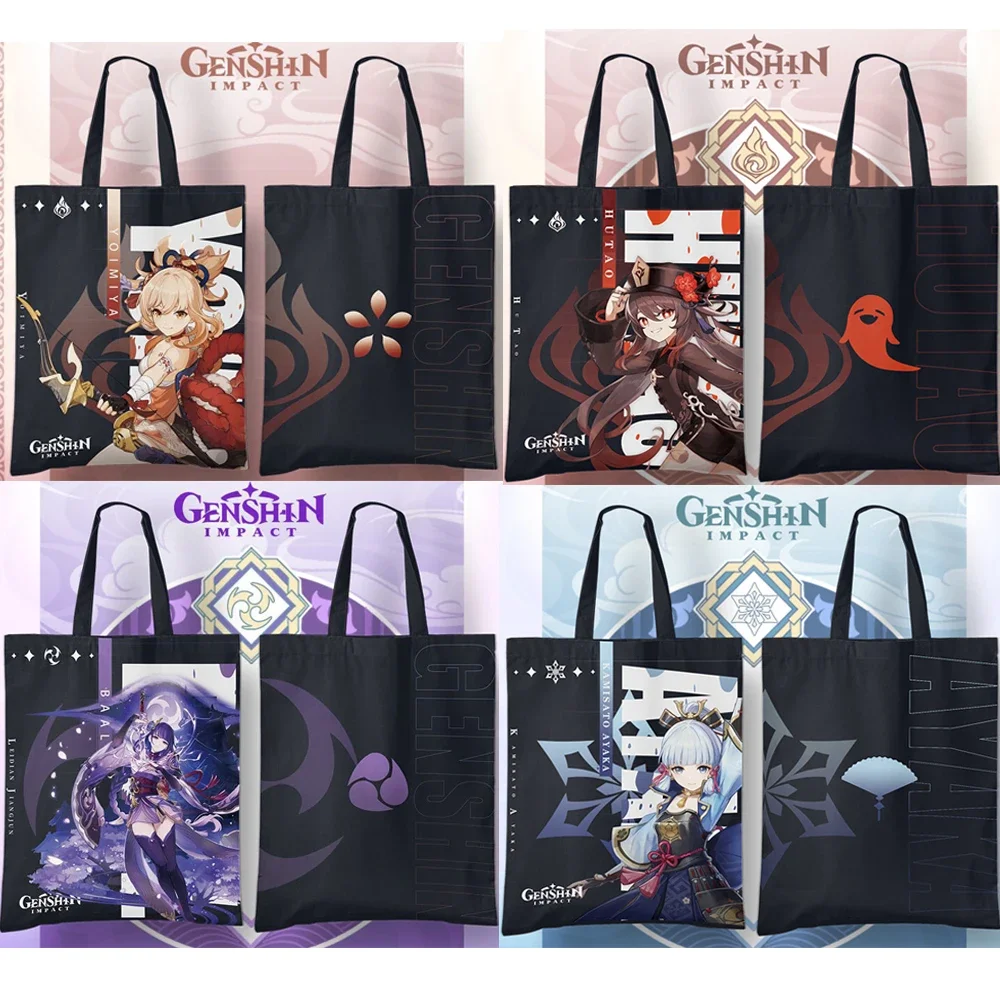 

Game Game Impact Inazuma Canvas Bag Anime Yoimiya Ayaka Kirara Kazuha Venti Raiden Shogun Shoulder Bag Reusable Shopping Bag