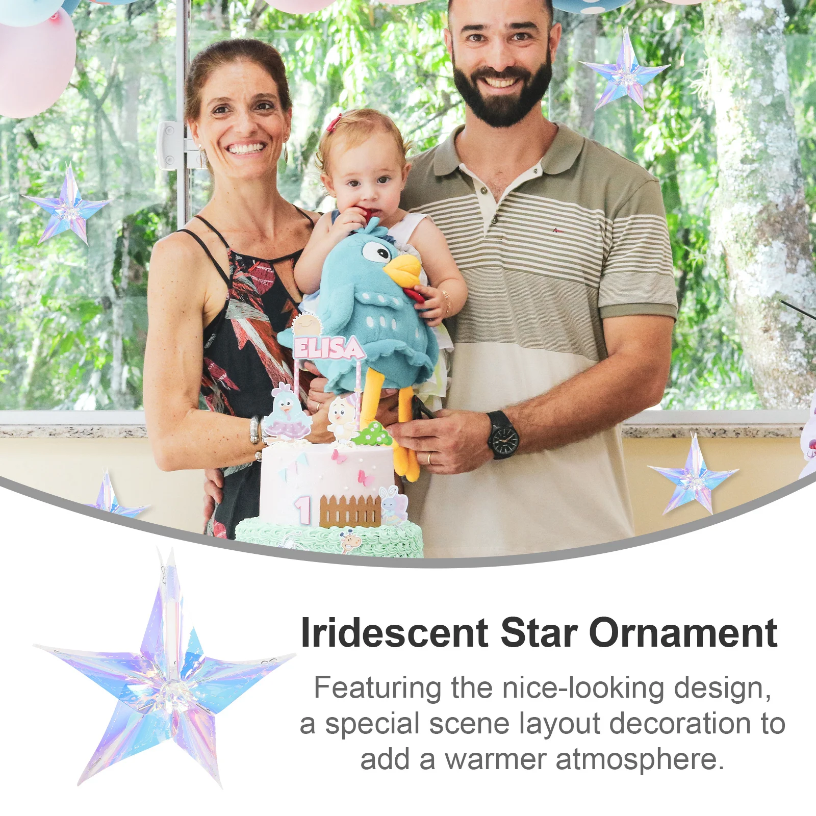 

4pcs Iridescent Star Pendant Wall Hanging Decor For Bedroom Nursery Home Party Wedding Holiday Decoration Hanging Ornament