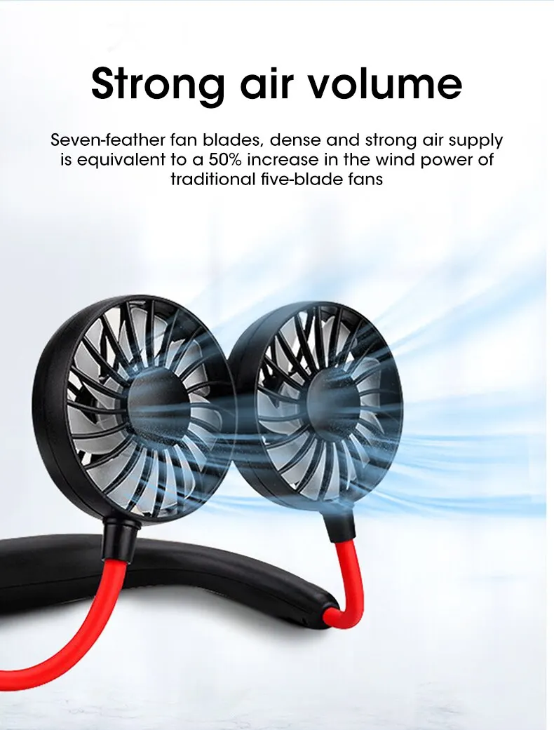 USB Mini Neck Fan Rechargeable Portable Hanging Neckband Fan Neck Sports Fan 3 Speed Adjustable Dual Electric Cooler Fan