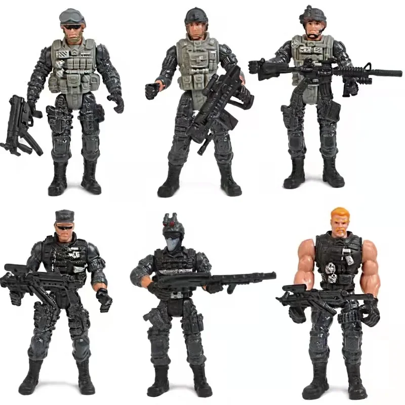 6pcs/Set Warrior Elite Force Military Action Figure Toys with Weapons 10cm Terrorist SWAT Team for Children Gift