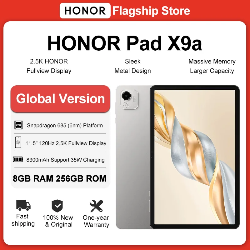 

Планшет HONOR Pad X9a, глобальная версия, 11.5 дюймов, дисплей 2.5K Fullview, процессор Snapdragon 685, тонкий металлический корпус, Wi-Fi/LTE, аккумулятор 8300 мАч, быстрая зарядка 35 Вт