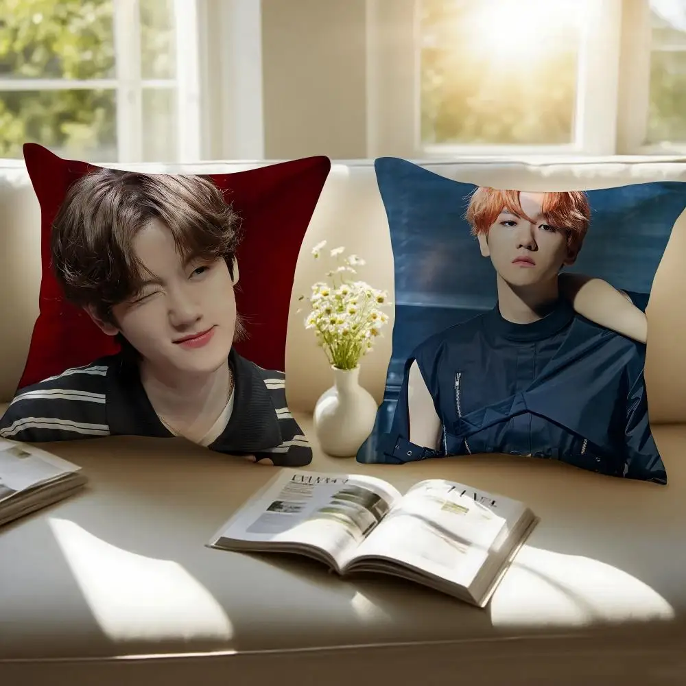 Bright Idol B-Baekhyun Cushion Cover Pillowcase Anti-dustmite Invisible Zipper Short Plush Sofa Cushion