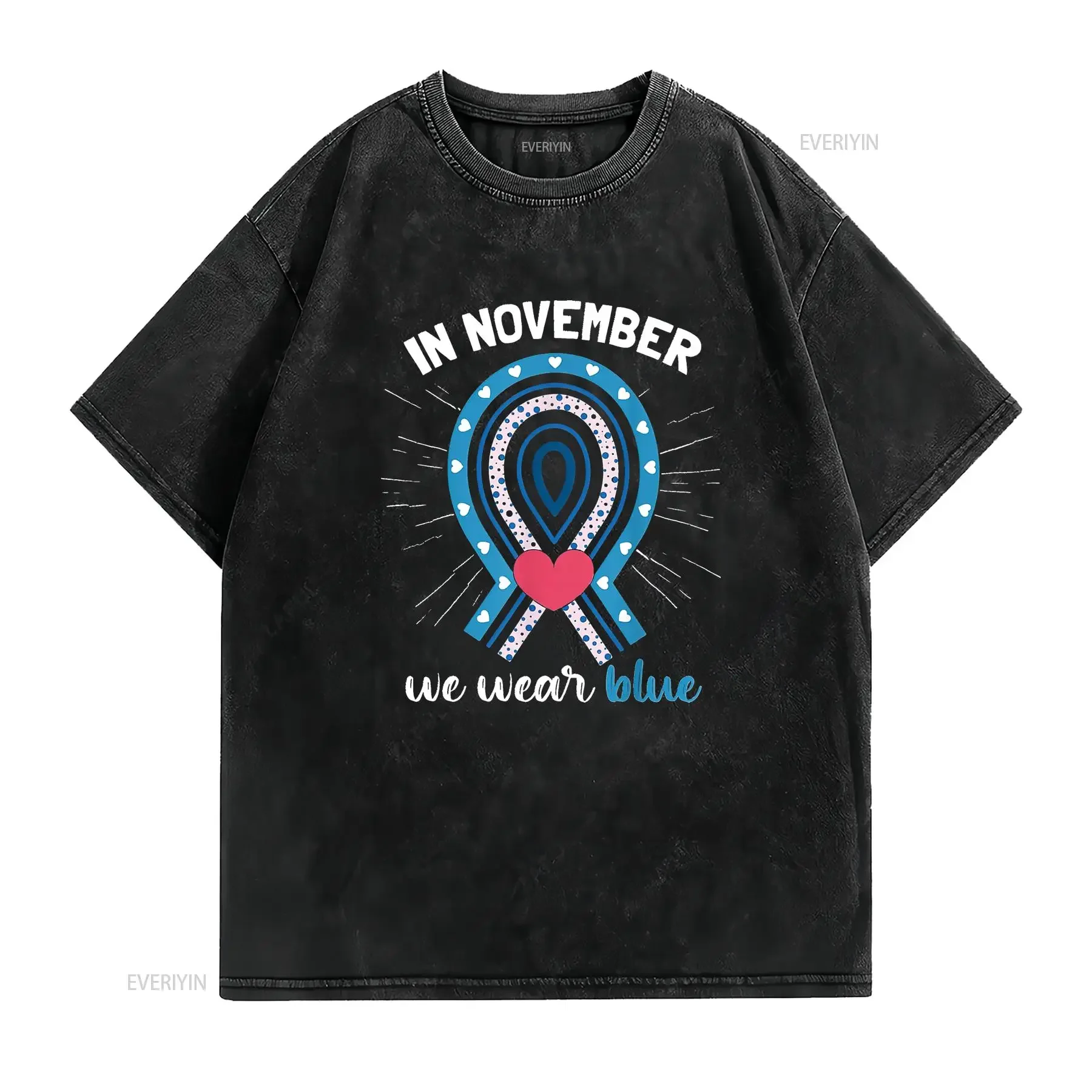 تي شيرت نسائي للتوعية بمرض السكري T1D تي شيرت أسود عتيق مغسول للارتداء اليومي ممتد للجنسين متعدد الاستخدامات قابل للتنفس