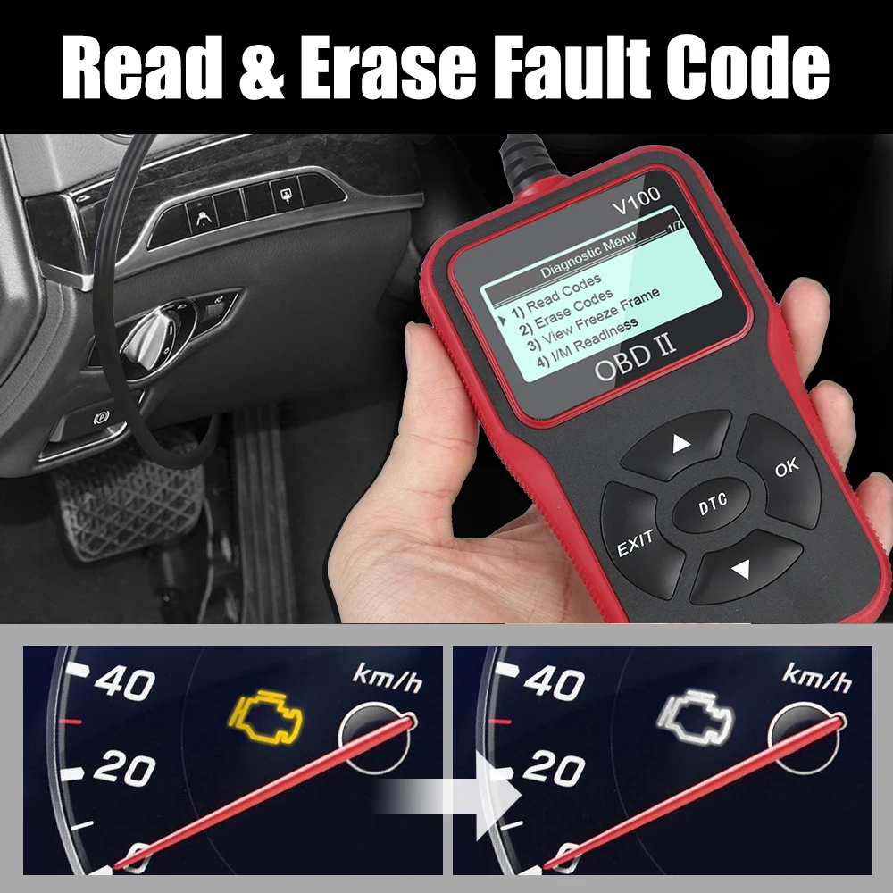 OBDII EOBD Digital Display Plug and Play OBD 2 Scanner OBD2 Code Reader Car Diagnostic Tools Universal V100