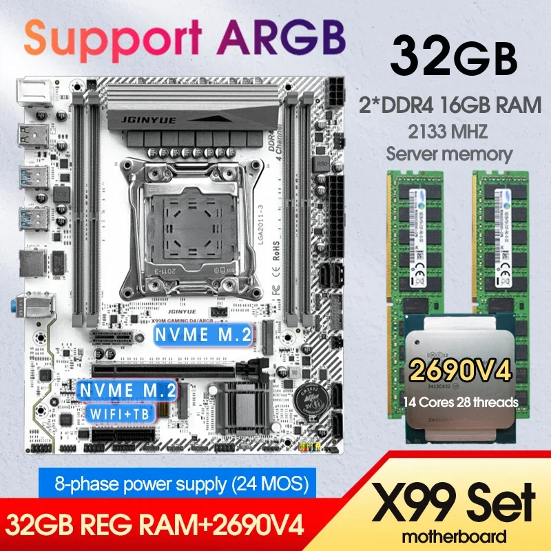 X99 GAMING D4 اللوحة الأم كومبو كيت Xeon E5 2690 V4 CPU LGA 2011-3 2*16GB=32GB DDR4 2133MHZ ذاكرة الوصول العشوائي NVME M.2 USB 3.0 مجموعة tmp