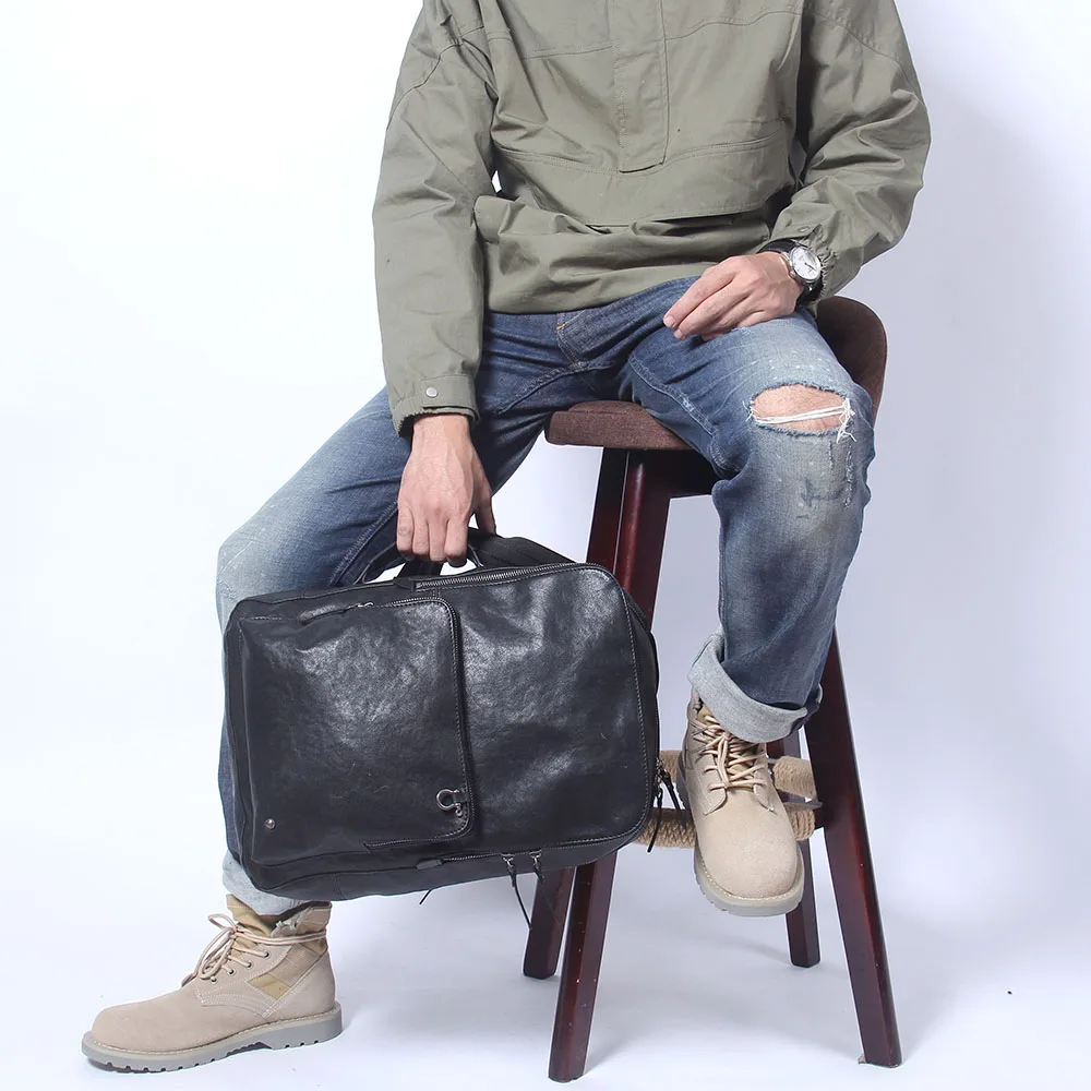 S.WORKER Lässiger Rucksack aus echtem Leder für Herren, 15-Zoll-Laptop-Rucksack aus Rindsleder, handgefertigt, modischer Preppy-Stil, Schultasche, Tagesrucksack – Detail 4