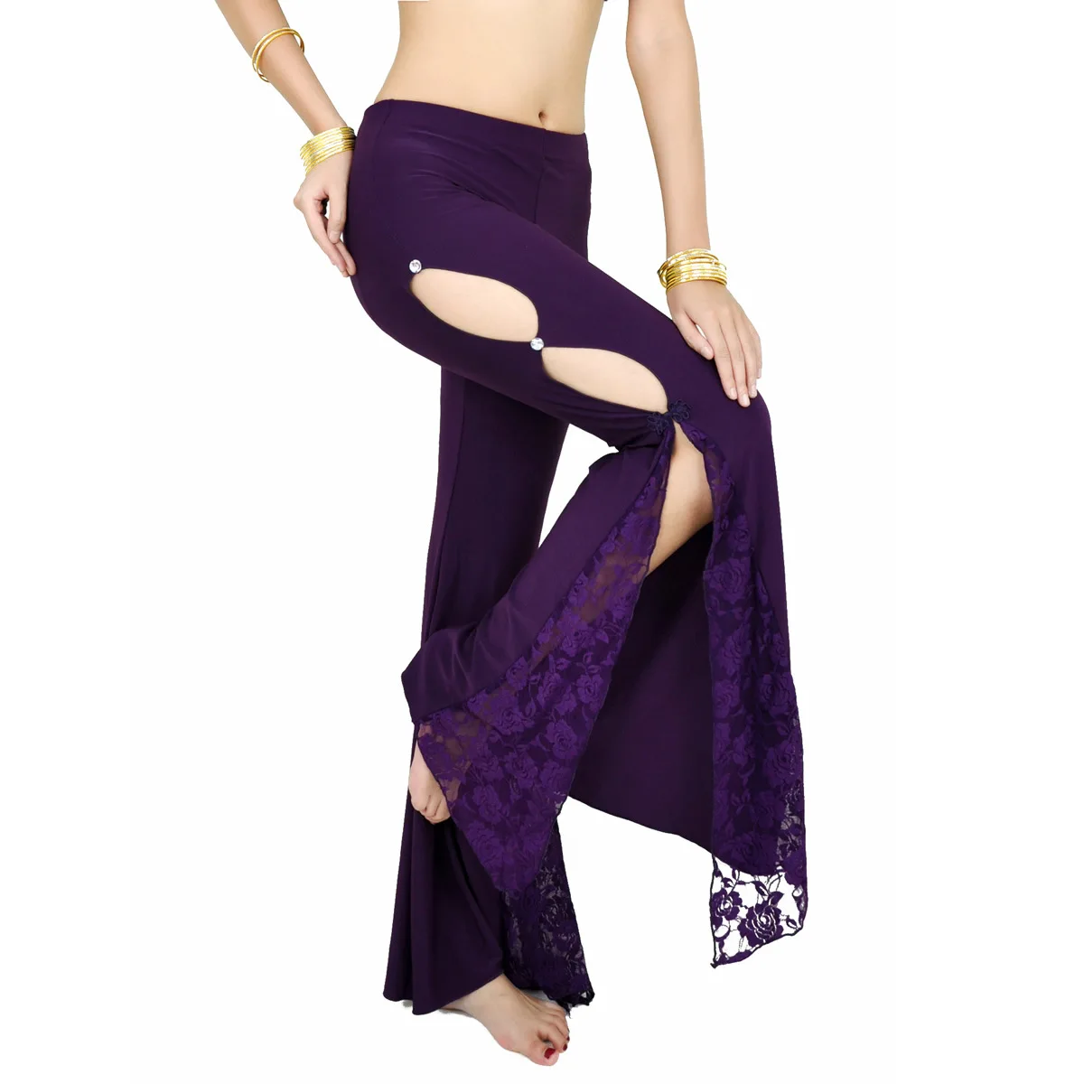 Dance Pants Professional Belly Dance Flank Openings Lace Trousers Pants Latin Dance Women Sexy Lacing 9 Colours