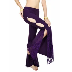 Dance Pants Professional Belly Dance Flank Openings Lace Trousers Pants Latin Dance Women Sexy Lacing 9 Colours