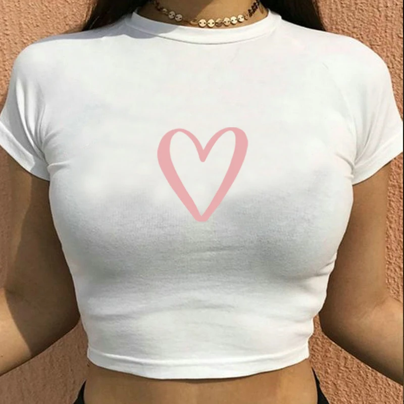 Heart Fashion Hot Girls Y2k 2000s Women Heart Hot Girl Aesthetic Summer Streetwear Kpop Graphic Fairy Grunge Baby T-Shirt Sexy