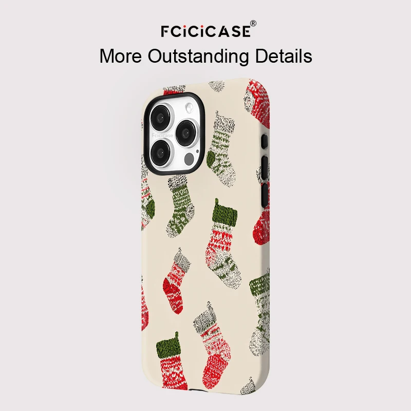 Fcicicase 크리스마스 양말 프린트 폰 케이스 아이폰 17 16 15 프로 맥스 12 13 14 플러스 11 프로 매트 마그네틱 마그세이프 커버