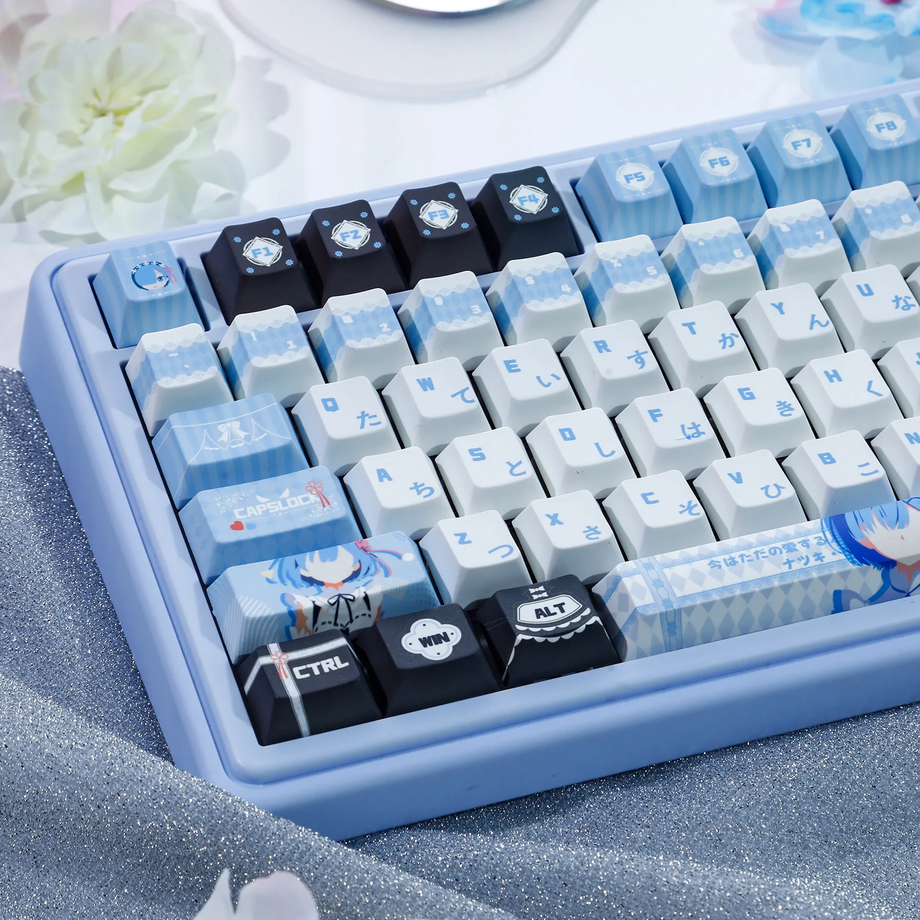 Rem 120 PBT Keycap Re Zero Anime DYE Sublimation Key Cover Cherry Cross MX Switch Key Caps for Mechanical Keyboard Otaku Gift
